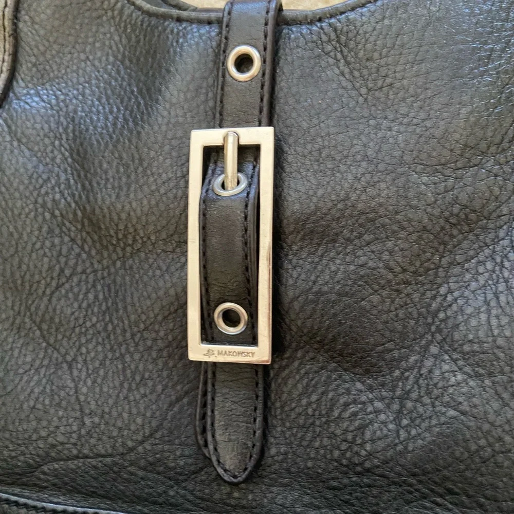 B Makovsky leather shoulder bag,black/gray with silver hardware, animal print